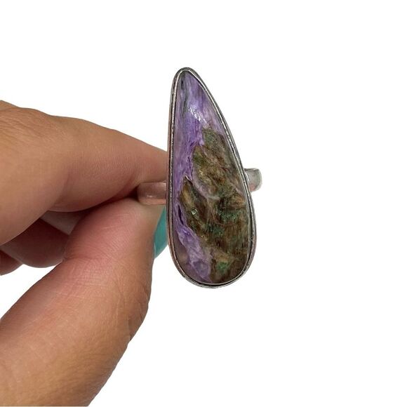 Charoite Ring Size 11.5 Natural Stone 925 Sterling Silver Overlay Purple - Picture 4 of 6